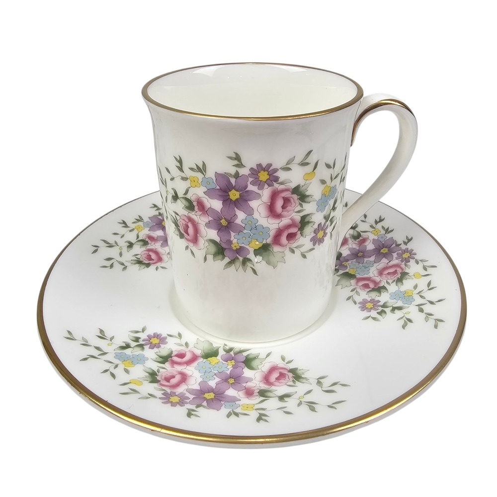 Royal Doulton Danbury Mint Floral Bone China Cup and Saucer Set Gold Rim England